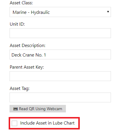 Include Asset in Lube Chart in the Asset Editor.