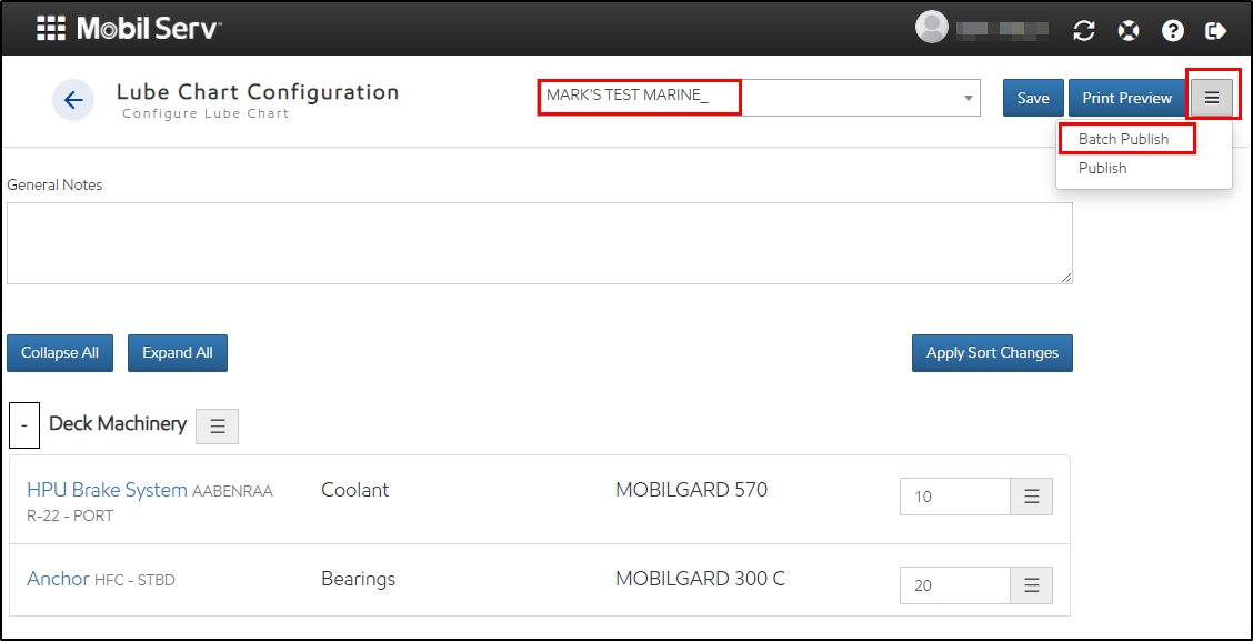 Batch Publish in the Lube Chart Configuration page.